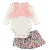 First Moments Infant Girls Pink Vest 3pc Floral Skirt Set Size 3M 6M 9M $44