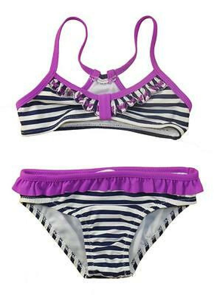 Jessica Simpson Girls Striped Navy 2pc Bikini Swimsuit Size 4 5 6 6X $44