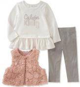 Calvin Klein Infant Girls Fluffy Vest 3pc Pant Set Size 3/6M 6/9M 12M 18M 24M
