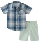 Calvin Klein Infant Boys Blue Plaid Shirt & Short Set Size 3/6M 6/9M 12M 18M 24M
