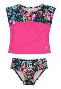 Skechers Girls S/S Pink & Multi Color Rashguard Swim Set Size 4 5 6 6X