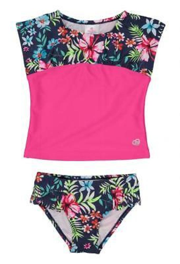 Skechers Girls S/S Pink & Multi Color Rashguard Swim Set Size 4 5 6 6X
