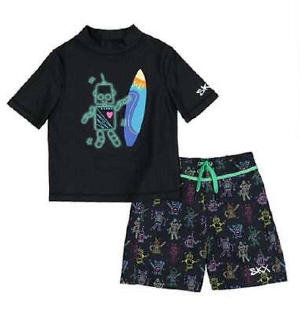 Skechers Boys Black Two-Piece Rashguard Swim Set Size 2T 3T 4T 4 5 6 7