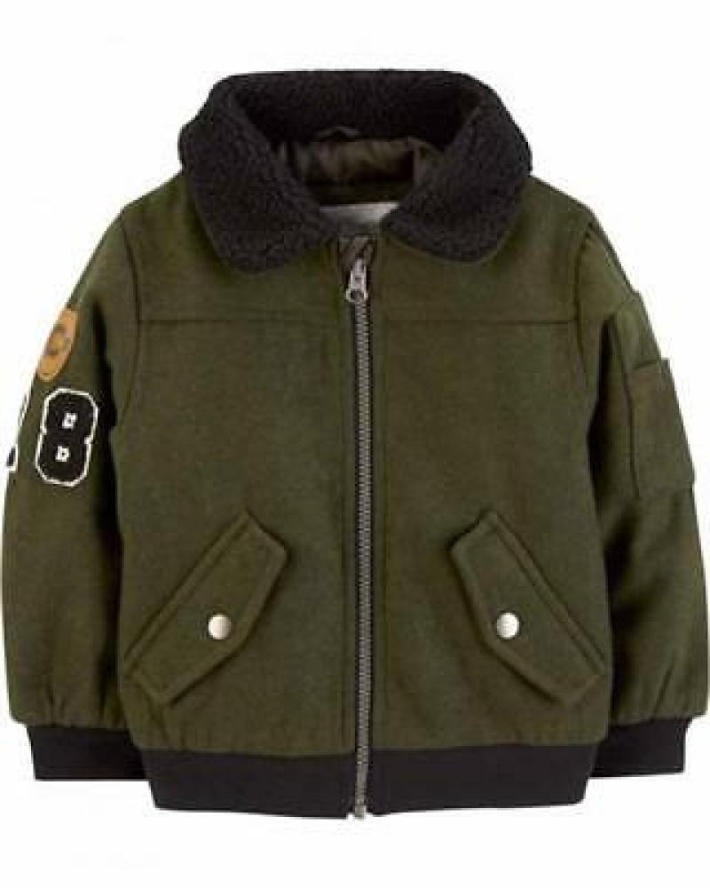 Carter's Boys Olive Faux Wool Bomber Jacket Size 2T 3T 4T 4 5/6 7