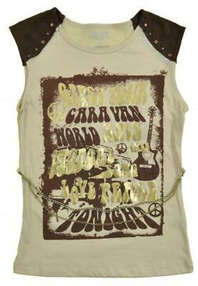 Star Ride Girls S/S Beige & Brown Top W/Chain Size 4 $18