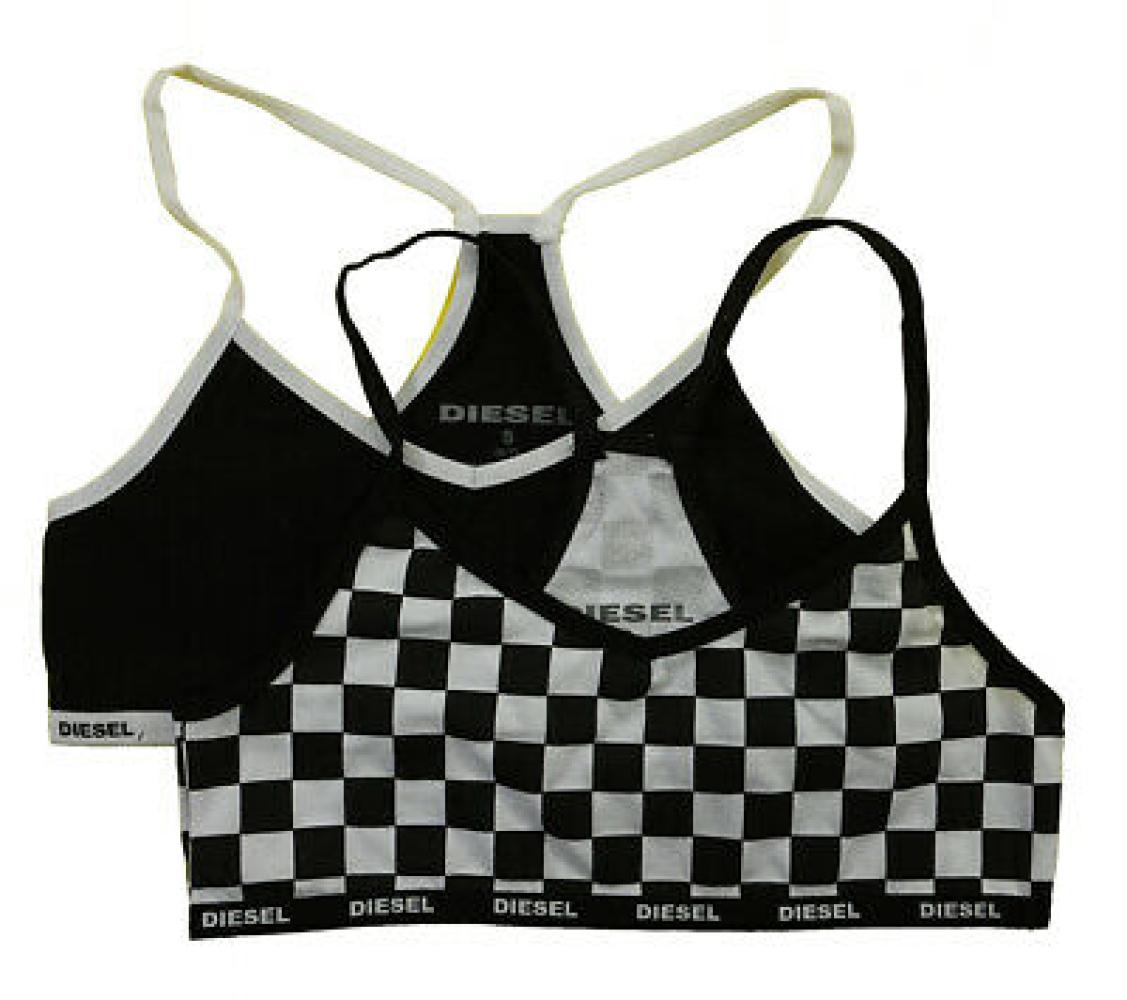Diesel Girls Black Checkers Two-Piece Racer Back Bralettes Size