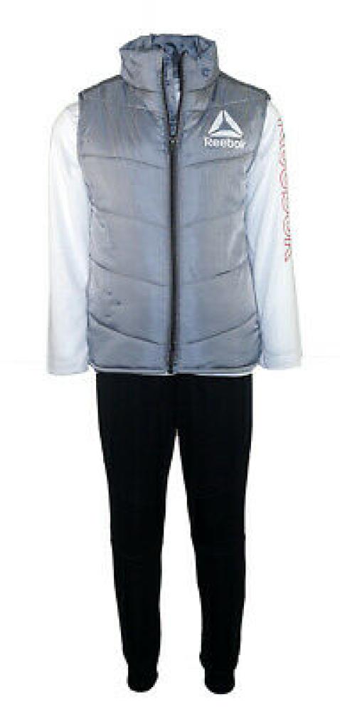 Reebok Boys Grey Puffer Vest 3pc Jogger Set Size 2T 3T 4T 4 5 6 7