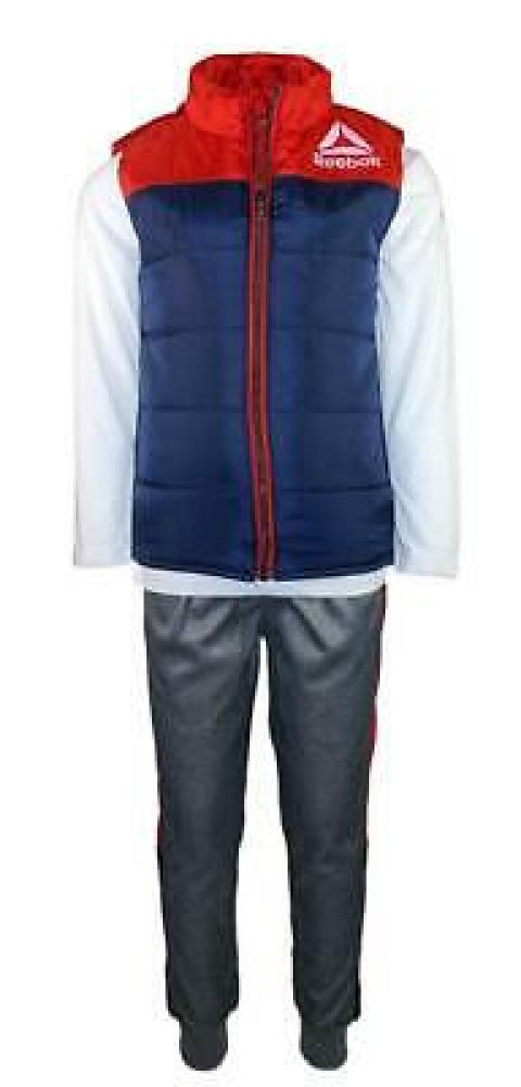 Reebok Boys Navy & Red Puffer Vest 3pc Jogger Set Size 2T 3T 4T 4 5 6 7