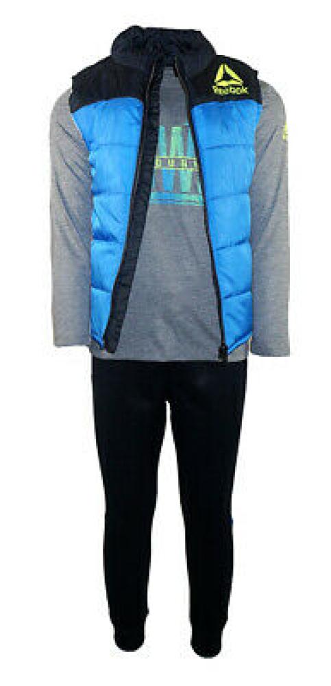 Reebok Boys Blue & Black Puffer Vest 3pc Jogger Set Size 2T 3T 4T