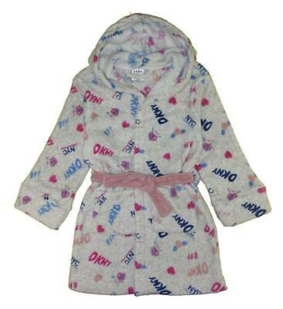 DKNY Big Girls Light Heather Grey Plush Fleece Robe Size 7 8/10 12 14/16