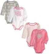 Absorba Infant Girls Pink & Gray 4 Pack L/S Bodysuits Size 0/3M 3/6M 6/9M $32
