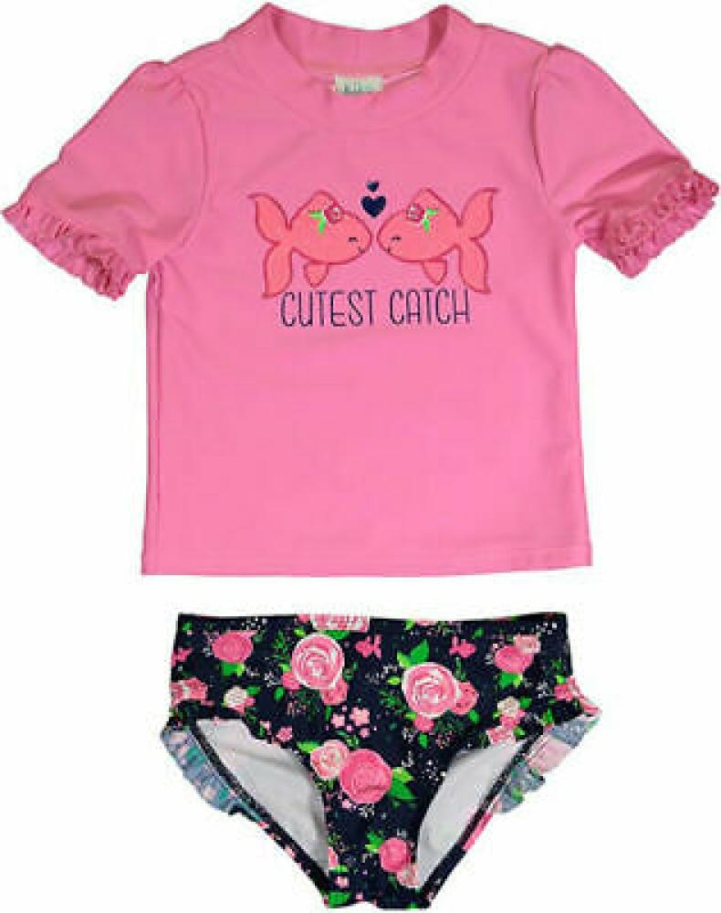 Kiko & Max Girls 2pc Cutest Catch Rashguard Swim Set Size 2T 3T 4T 4 5 6 6X