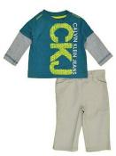 Calvin Klein Infant Boys Green Slider Top 2pc Khaki Pant Set Size 3/6M $44.50