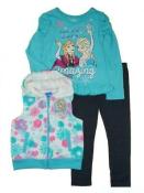 Disney Girls Frozen Elsa Vest 3pc Legging Set Size 4 5 6 6X