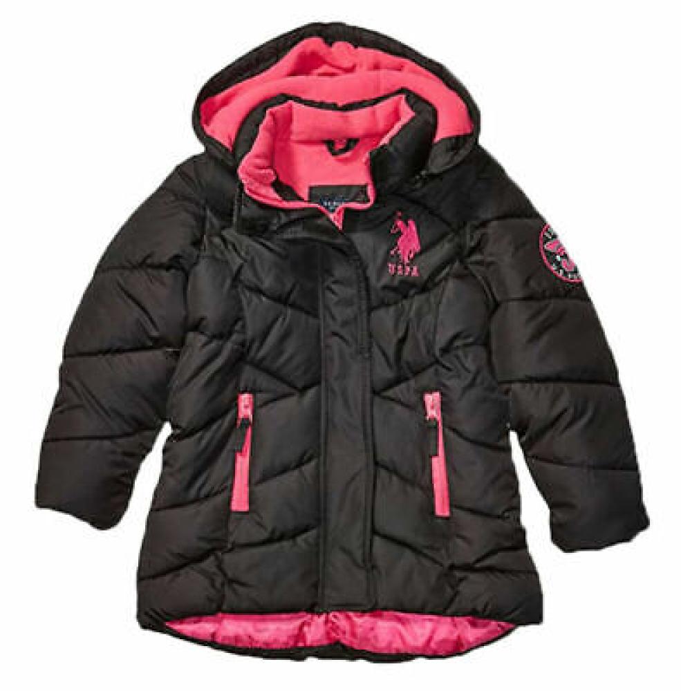 U.S. Polo Assn Toddler Girls Black Puffer Outerwear Coat Size 2T