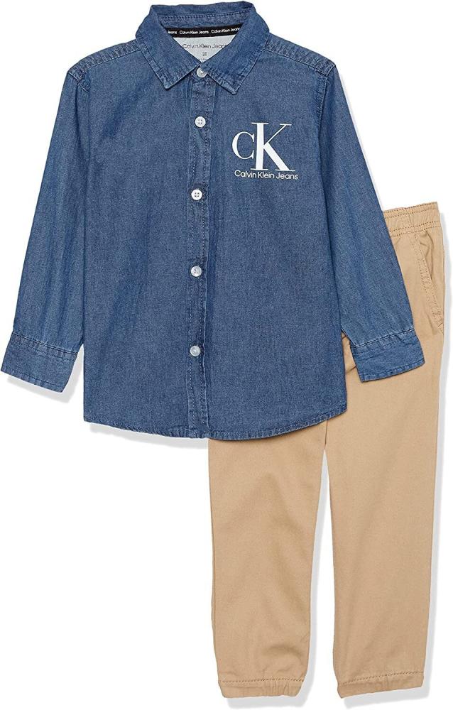 Calvin Klein Baby Boys 2 Pieces Denim Khaki Pant Set Size 8, 10, 12