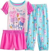 Peppa Pig Toddler Girls Short Sleeve 3pc Pajama Short & Pant Set Size 2T 3T 4T
