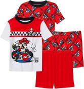 SUPER MARIO Boys Short Sleeve 4pc Pajama Set Size 4 6 8 10 12