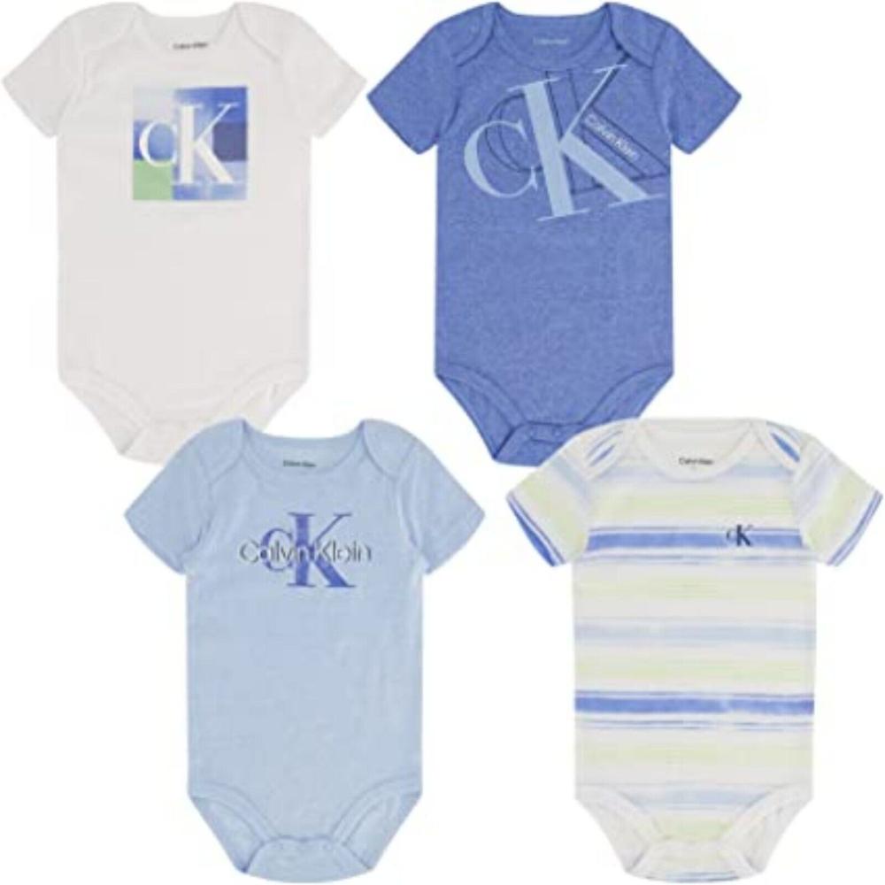 Calvin Klein Baby Boys 4 Pieces Pack Bodysuit Size 0/3M, 3/6M, 6/9M, 12M, 18M