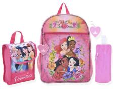 Disney Princess Girls Pink Floral 16 inch Backpack 6 Piece Set