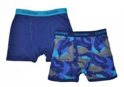 Calvin Klein Boys Blue Print 2 Pack Boxer Briefs Size 4/5 6/7 8/10 12/14 16/18