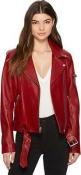 7 For All Mankind Womans Red Wine Rib Moto Jacket Size Small