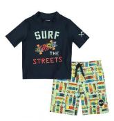 Skechers Boys Navy Two-Piece Rashguard Swim Set Size 2T 3T 4T 4 5 6 7