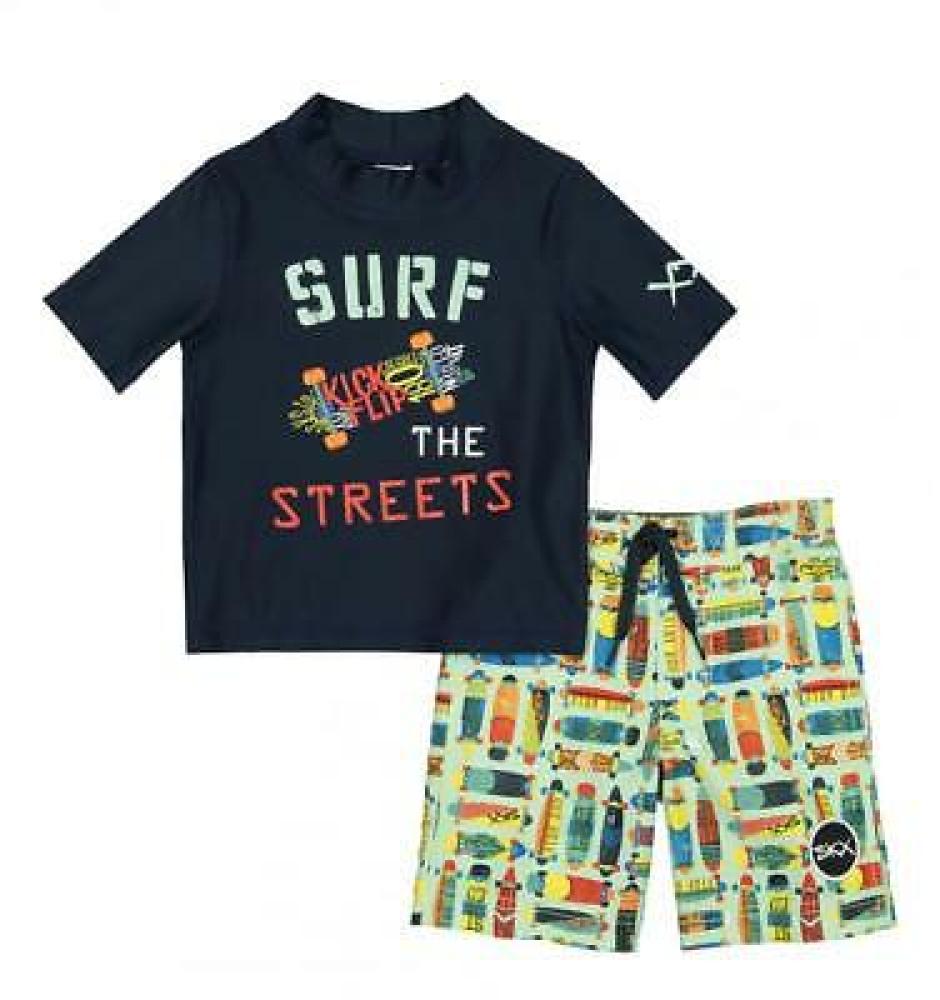 Skechers Boys Navy Two-Piece Rashguard Swim Set Size 2T 3T 4T 4 5 6 7