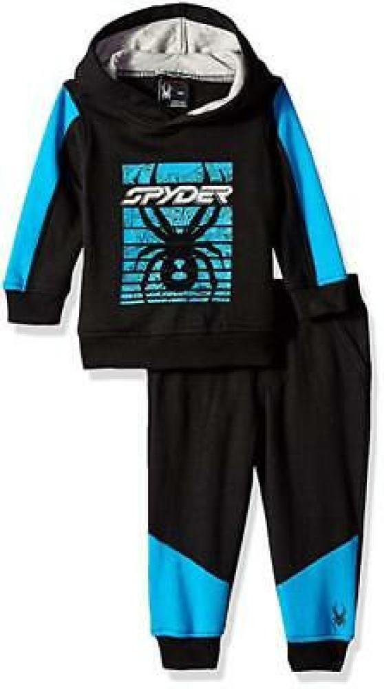 Spyder Boys Black & Cyan Blue 2pc Fleece Sweatsuit Size 2T 3T 4T 4 5 6 7