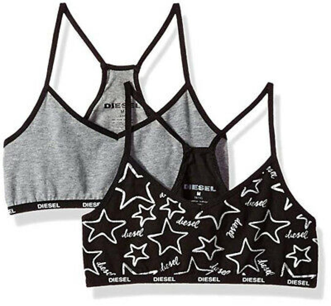 Diesel Girls Gray & Black Star Print Two-Pack Racer Back Bralettes Size S M L