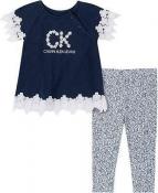Calvin Klein Infant Girls Navy Tunic 2pc Legging Set Size 3/6M 6/9M 12M 18M 24M