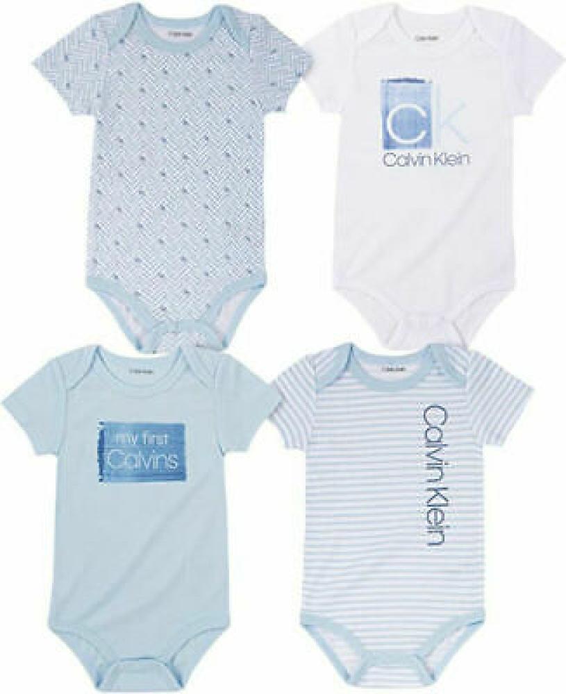 Calvin Klein Infant Boys  4-Pack Bodysuits Size 0/3M 3/6M 6/9M 12M 18M $42