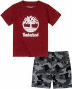 Timberland Boys Maroon Top 2pc Short Set Size 2T 3T 4T 4 5 6 7 $55