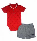 Calvin Klein Infant Boys S/S Red Bodysuit 2pc Short Set Size 0/3 M 3/6M 6/9M $50