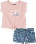 Calvin Klein Girls 2pc Denim Short Set Size 2T 3T 4T 4 5 6 6X $55