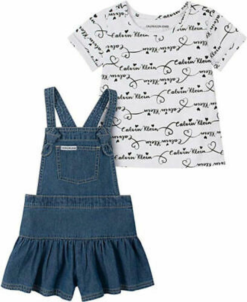 Calvin Klein Girls 2pc Denim Shortall Set Size 2T 3T 4T 4 5 6 6X $55 Calvin Klein Girls 2pc Denim Shortall Set Size 2T 3T 4T 4 5 6 6X $55