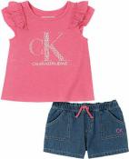 Calvin Klein Girls Pink Top 2pc Denim Short Set Size 2T 3T 4T 4 5 6 6X $55