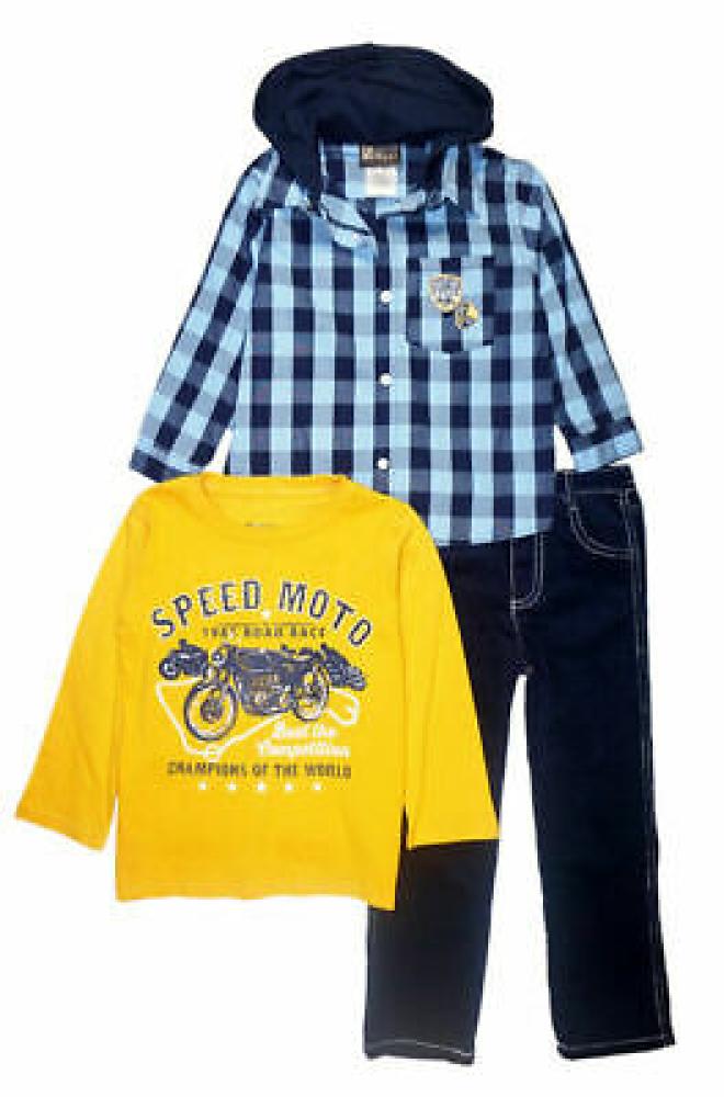 Boyz Wear Boys Hooded Shirt 3pc Denim Pant Set Size 4 5 6 7