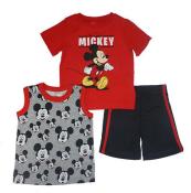 Mickey Mouse Boys Red & Black 3pc Short Set Size 2T 3T 4T 4 5 6 7