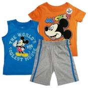Mickey Mouse Toddler Boys Orange Top 3pc Short Set Size 2T 3T 4T