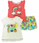 Sesame Street Toddler Girls Multi Color 3pc Short Set Size 2T 3T 4T