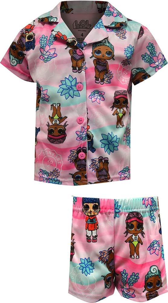 L.O.L. Surprise! Girls' 2-Piece Pink Blue Button Front Pajama Set Size 6, 8, 10