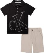 Calvin Klein Boys 2 Pieces Polo Short Set Deep Black Size 2T, 3T, 4T