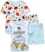 Sesame Street Toddler Boys Light Blue 4pc Snug Fit Pajama Short Set Size 4T