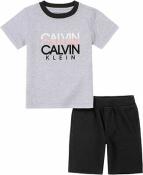 Calvin Klein Boys Heather Gray Top 2pc Short Set Size 2T 3T 4T 4 5 6 7 $55