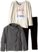 Calvin Klein Infant Girls Gray Sparkle Jacket 3pc Legging Set Size 24M