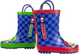 Super Mario Brothers Mismatch Mario and Luigi Rain Boots Size 13/1
