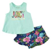Juicy Couture Big Girls Mint & Multi Color 2pc Short Set Size 7 8/10 12