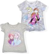 Disney Frozen Girls’ Elsa and Anna 2 Pack T-Shirt for Little Kids Purple Beige