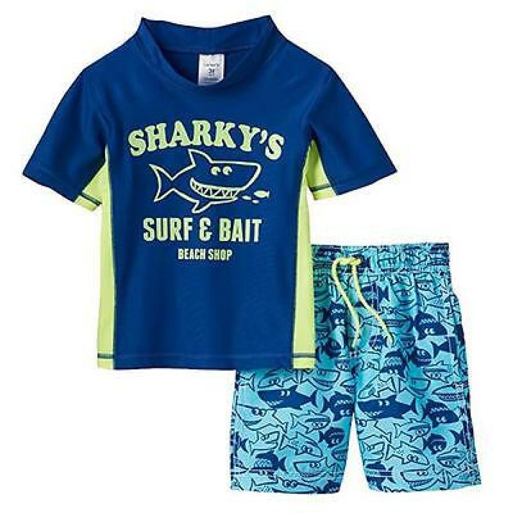 Carter's Boys Infant Navy Rash Guard Top 2pc Swim Short Set Size 12M 18M 24M